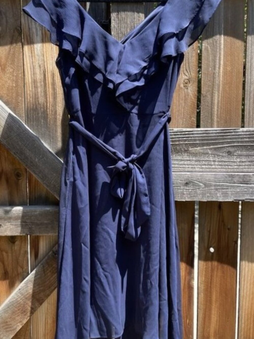 DKNY Navy Crepe High-Low Ruffle Midi Dress 10